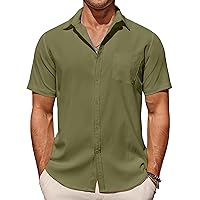 COOFANDY Men's Casual Summer Beach Wrinkle Free Shirts Short Sleeve Button Down Lightweight Untucked Textured Shirt
