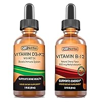 SBR Nutrition D3+K2 and B12 Bundle Vitamin D3K2 (MK7) Liquid Drops, Peppermint 1oz | Vitamin B-12 3000mcg Liquid Drops, 2oz | for Adults & Kids | Non-GMO, Gluten Free