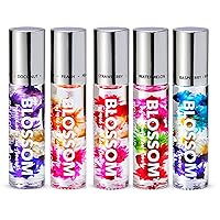 Blossom Scented Roll on Lip Gloss, Infused with Real Flowers, Made in USA, 1.0 Fl oz/29.5mL, 5 PACK BUNDLE, Coconut, Juicy Peach, Strawberry, Raspberry, Watermlon