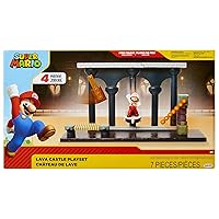 Nintendo Super Mario Lava Castle Deluxe Play Set, Includes: 2.5” Fire Mario Figure & Mechanical Features, Spinning Fireballs Tower, Swinging Pendulum, Bone Lift & Bridge