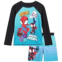 Marvel Avengers Boys’ Rash Guard Set – Spider-Man and Captain America – Kids’ UPF 50+ Swim Shirt and Trunks for Boys (3T-12)
