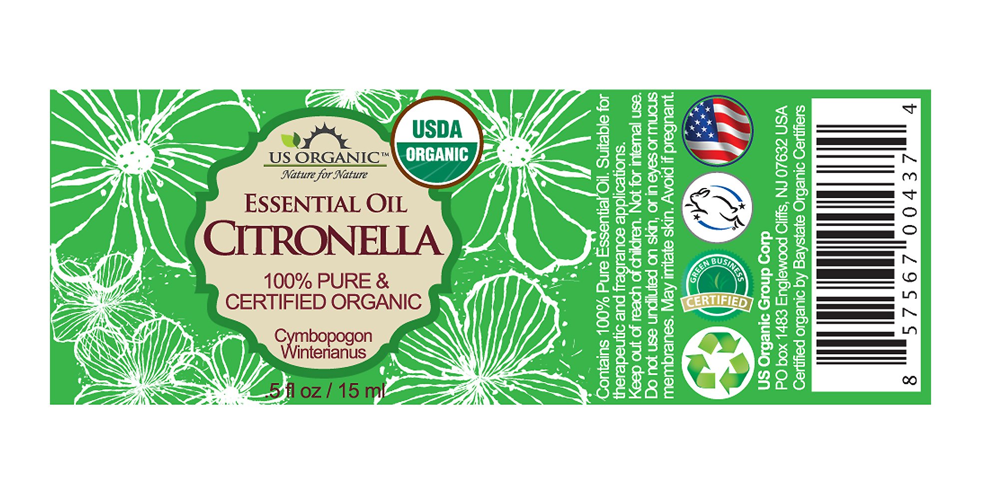 US Organic Citronella Essential Oil, USDA Certified, 100% Pure, 15 ml, Improved caps and droppers – Used for Skin Care, Many DIY Projects Like Candle Making and Much More