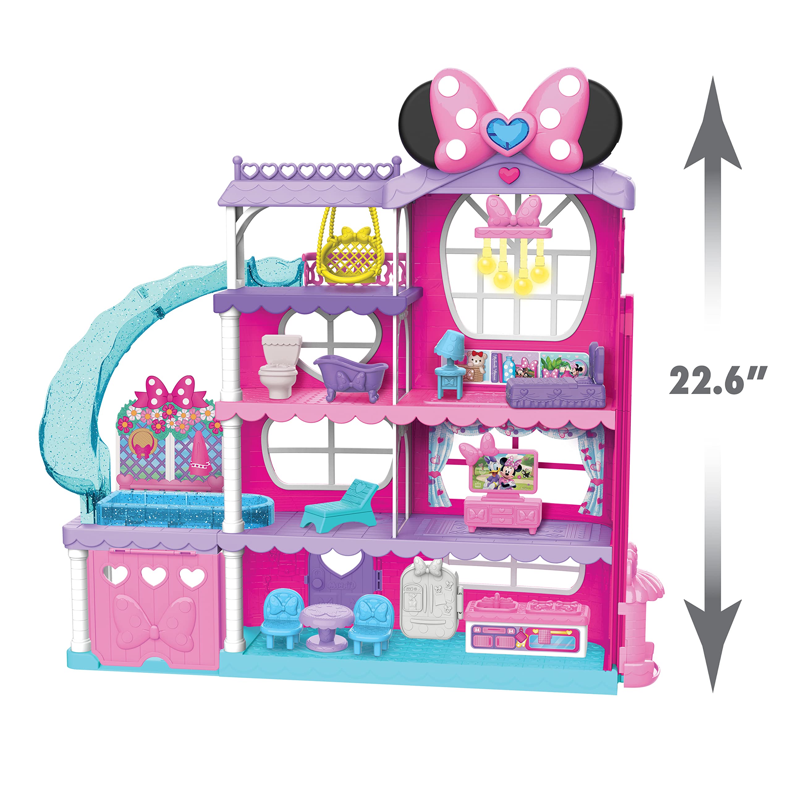 Disney Junior Minnie Mouse Ultimate Mansion 22-inch Playset with Bonus Figures, 23-piece Toy Figures and Playset, Kids Toys for Ages 3 Up, Amazon Exclusive