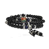 Mala Beads Stretch Bracelet Black Obsidian & Tiger Stone, Buddhist Prayer Beads, Yoga Bracelets, Wear for Daily Meditation & Spiritual Growth, 6mm Meditation Beads, Unisex