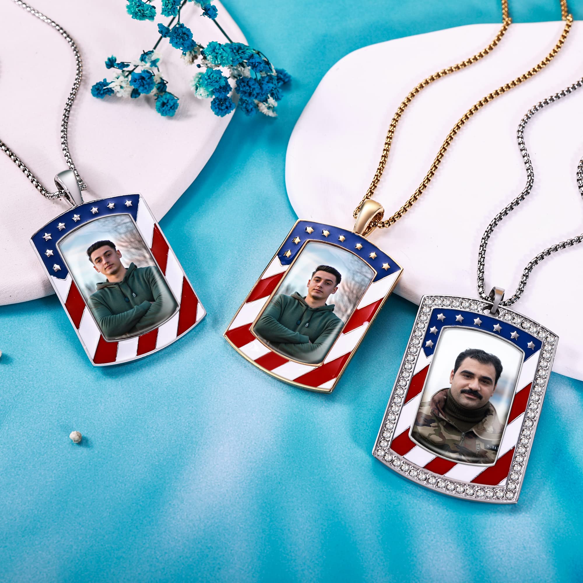 Fanery sue Custom American Flag Picture Necklace for Men Women, Personalized Dog Tag Necklace for Boyfriend Husband, Engraved memory Quotes- Keep Someone Always by Your Side