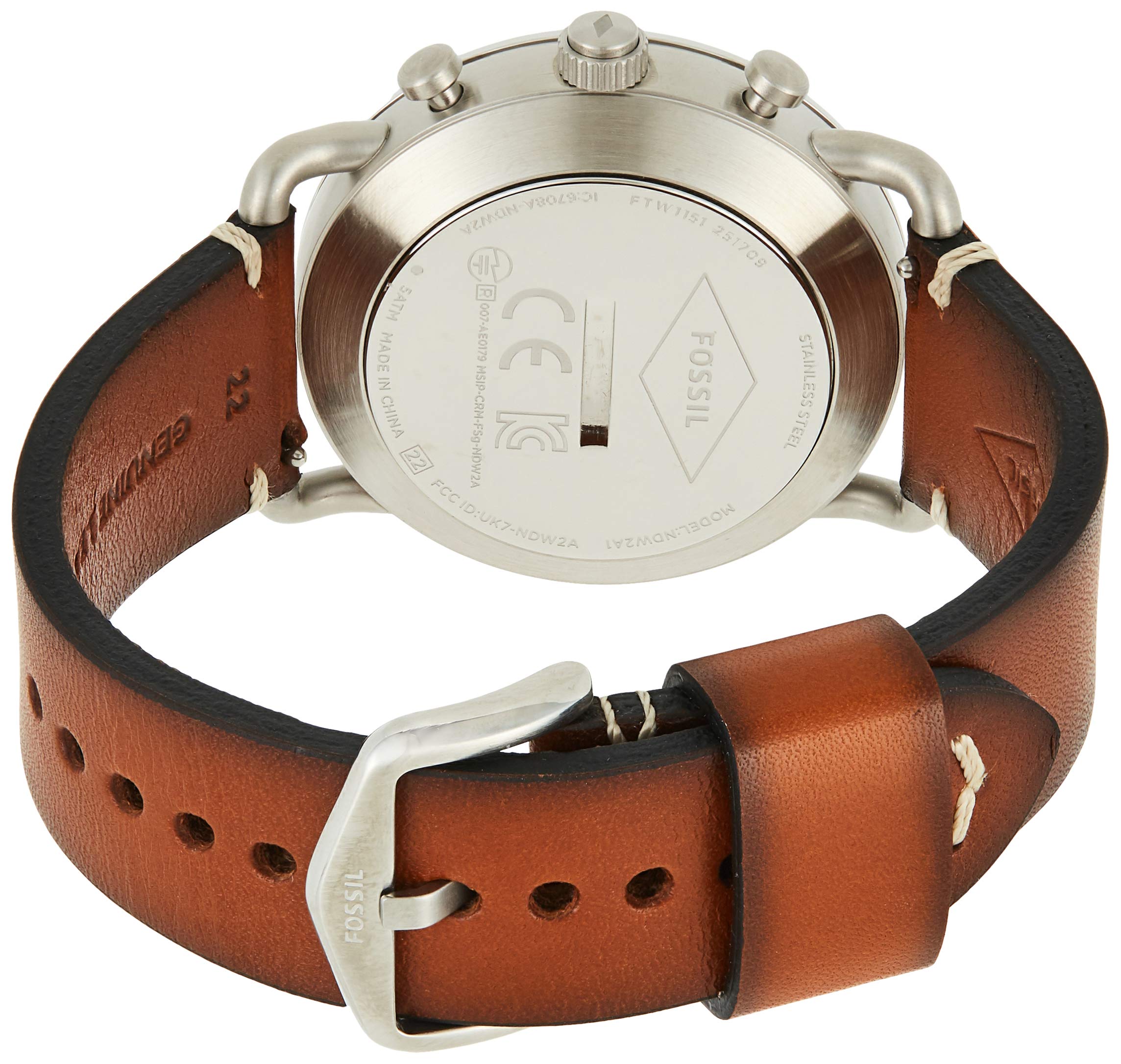 Fossil Men Commuter Stainless Steel and Leather Hybrid Smartwatch, Color: Silver-Tone, Brown (Model: FTW1151)