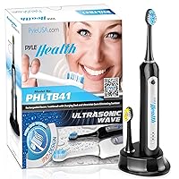 Pyle Health Ultra Sonic Wave Rechargeable Electric Toothbrush with 3 Brush Modes, Two Minute Timer, 2 Oral Brush Heads, Automatic Charging Dock Holder - for Kids, Teens, Adults - PHLTB41BK.5 (Black)