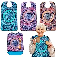3 Pack Adult Bibs with Crumb Catcher, Washable and Adjustable Adult Bibs for Women Elderly Seniors Elegant Pattern