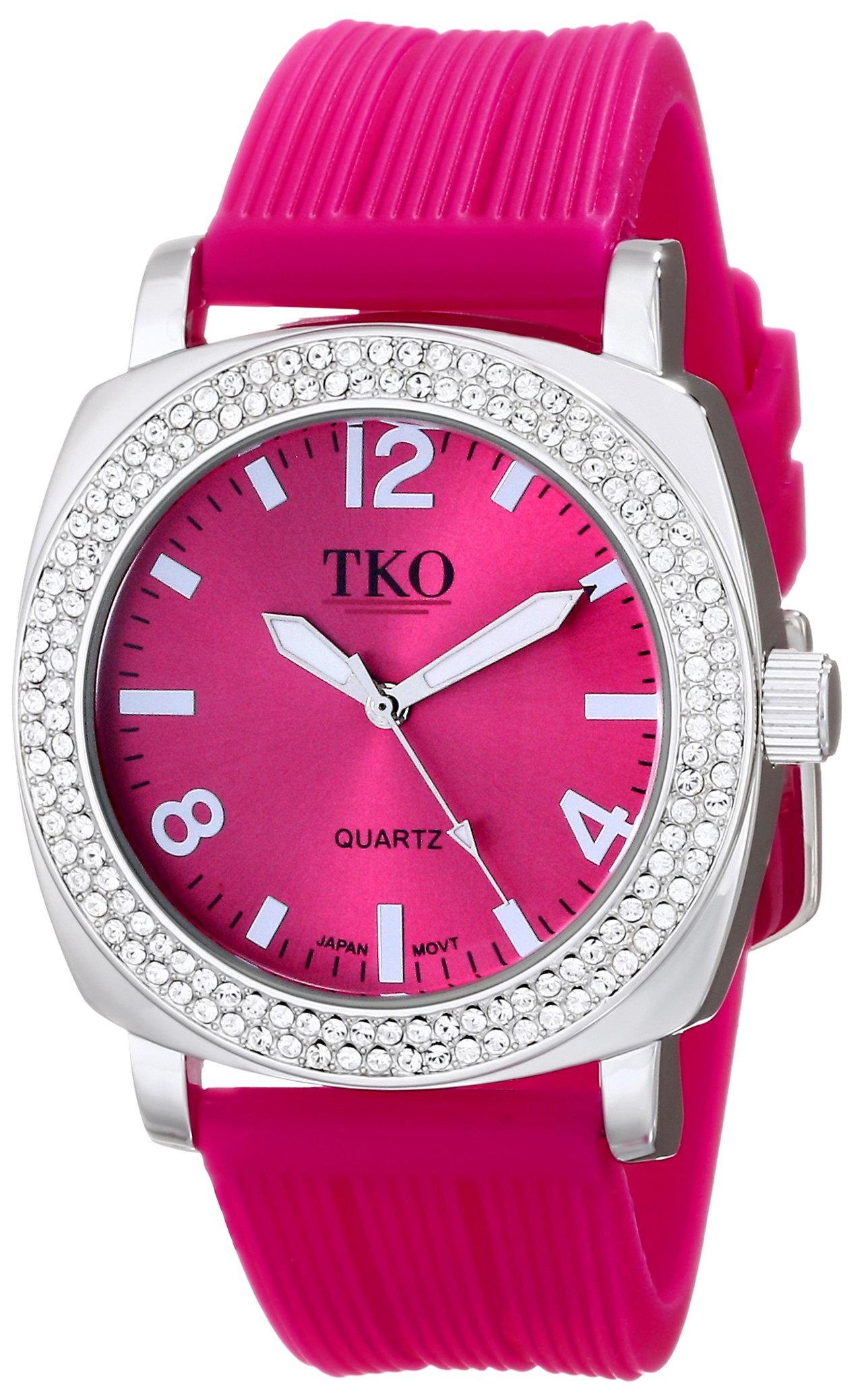 TKO ORLOGI Women's TK612-FS Milano Ice Metal Case Crystal Bezel Fuchsia Rubber Watch