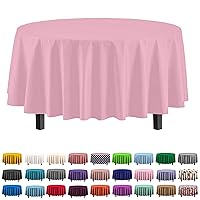 Exquisite 12-Pack Premium Plastic Tablecloth 84in. Round Table Cover - Pink