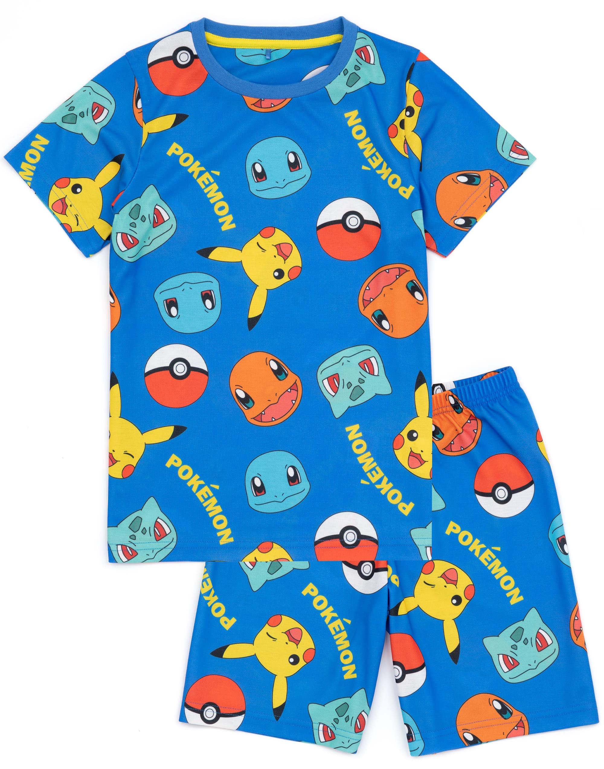 Pokemon Boys 2 Pack Pyjamas Kids Pikachu Bulbasaur Charmander Squirtle T-Shirts Shorts Set Sleepwear
