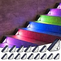 JACKYLED 16 Pack Outdoor Solar Stair Lights Waterproof, Solar Steps Lights Outdoor, Auto On Off Solar Stair Lights, Warm & RGB Color Changing Triangle Decor Lights for Steps in Patio Garden Yard