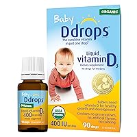 Organic Baby 400 IU 90 Drops - Daily Vitamin D Liquid for Infants. Supports Teeth & Bone Health. No Preservatives, No Sugar, Non-GMO, Allergy-Friendly