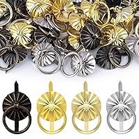 40pcs Metal Brad Fasteners with Pull Rings, 2cm Mini Brad Paper Fasteners, Vintage Drawer Handle Ring DIY Crafts Decoration Accessories for Kitchen, Bathroom (4 Colors)