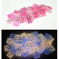 Handmade Quad 4 Color Double Glow in The Dark Milky White and Pink to Light Orange and Blue Resin Art Dominoes Set, Neon Domino Set, Gift, Games, Toys