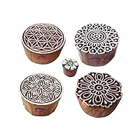Asian Designs Round and Flower Wood Print Stamps (Set of 5)