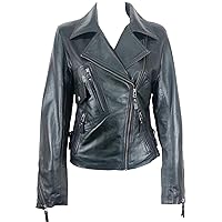 Unicorn Womens Fashion Biker Style Real Leather Jacket - Black #GA