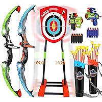 2 Pack Bow and Arrow Set for Kids 4-6-8-12,Archery Set Toy Gifts for Boys & Girls, Bow and Arrow Toys with Standing Target,2 Foam Dart Guns,20 Suction Cup Arrows & 2 Quiver