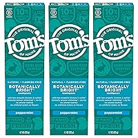 Tom's of Maine Natural Fluoride-Free SLS-Free Botanically Bright Toothpaste, Peppermint, 4.7 oz. 3-Pack (Packaging May Vary)