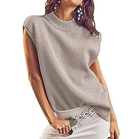 Flygo Womens Turtleneck Cable Sweater Vest Knit Oversized Loose Fit Solid Pullover Sweaters Cap Sleeve Crop Tops