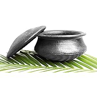 Earthen Clay / Kadhai Pots For Cooking , Pre- Seasoned Handmade Biryani Pots / Black (1 Ltr,Small)