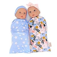 LullaBaby – 14-inch Realistic Baby Twin Dolls – Fair Skin Tones & Brown Eyes – Star & Floral Swaddles – Cute Hat & Headband – Toys For Kids Ages 2 & Up – Twin Baby Dolls & Sleep Sacks Set – Boy & Girl