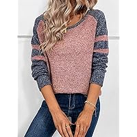 Nihybox Women's Plus Size Sweaters Colorblock Raglan Sleeve Sweater Women's Plus Size Sweaters Cardigan Fashionmen (Color : Dusty Pink, Size : X-Small)
