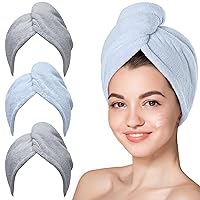 Microfiber Hair Towel, 3 Packs Hair Turbans for Wet Hair, Drying Hair Wrap Towels for Curly Hair Women Anti Frizz (Grey,Blue,Grey)