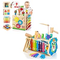 Montessori Toys for 1 Year Old, 8 in 1 Wooden Activity Cube and Hammering Pounding Toy with Xylophone, ne Year Old Birthday Gifts, Learning and Educational Toys for Toddlers Age 1-2