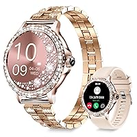 Smart Watches for Women (Answer/Make Call) with Diamonds, 1.3”HD Screen Bluetooth Smartwatch for Android iOS Phones, IP68 Waterproof Fitness Activity Trackers with Heart Rate/SpO2/BP/Sleep Monitor