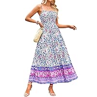 CFLONGE Summer Dresses for Women 2024 Beach Sleeveless Vintage Floral Boho Dress Adjustable Strap Long Sun Dress with Pockets