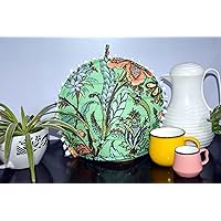 Tea Cozy Cotton Vintage Floral Tea Cosy for Teapots Keep Warm Teapot Cover Insulated Kettle Cover Tea Cozies with pom pom (Green Flower with White pom pom)
