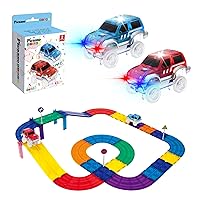 PicassoTiles 30PC Magnetic Race Car Track + 2PC LED Light Up Truck Cars, Fun & Creative Playset: STEAM Learning, Enhance Construction Skills, Hand-Eye Coordination and Fine Motor Skills, Toy Gift Idea