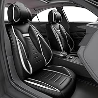ASLONG 5PCS Angel Wings Front and Back Car Seat Covers Auto Interior Accessories with Water Proof Nappa Leather for Cars SUV Pick-up Truck Universal Comfortable and Breathable (Full Set, Black&White)