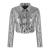 Ladies Metallic Leather Slim Fit Biker Cropped Short Body Denim Style Jacket 4688