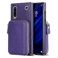 Crossbody Wallet Case for Huawei P30,Wallet Phone Case with Card Holder,Kickstand,Magnetic Closure,Zipper Phone Purse,Strap