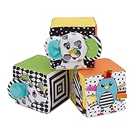 Sassy Baby Eli Elephant, Zebra and Monkey Multi-Colored Developmental Plush Baby Blocks, Set of Three with Crinkle, Mirror and Chime