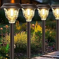 Upgraded Solar Outdoor Lights, Bright Solar Lights Outdoor Waterproof IP65, Glass Metal Solar Pathway Lights for for Garden Yard Driveway, 6 Pack, Brown