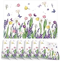 50 Pack Disposable Spring Floral Paper Place Mats 12'' x 16'' Floral Paper Placemats Lavender Tulip Flowered Paper Placemats for Summer Party Dining Table Spring Decor