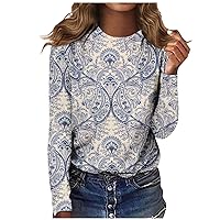 Fall Fashion for Women 2023 Trendy,Women's Fashion Casual Long Sleeve Print Round Neck T Shirts Top Blouse