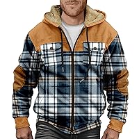 Mens Winter Jacket Fleece Sherpa Lined Zipper Sweatshirt Jackets with Plaid Print Work Jacket Coat Sweatshirt