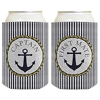 Couple's Sailing Gift Can Coolie Captain and First Mate Nautical Anchor Coastal Themed 2 Pack Can Coolie Drink Coolers Coolies Premium Full Color
