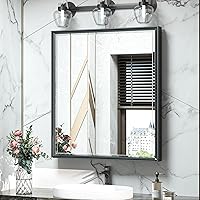 TokeShimi 24x26 Medicine Cabinet Bathroom Vanity Mirror Black Metal Framed Recessed or Surface Wall Mounted with Aluminum Alloy Beveled Edges Design 1 Door for Modern Farmhouse