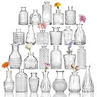 CUCUMI 24 Small, Glass Mini Bud Vase Set for Flowers in Bulk for Rustic Wedding Decorations Vintage Look Home Table Decor, Centerpieces, Clear