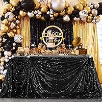 B-COOL Seamless Sequin Table Cloth Black Glitter Design Table Cloth Wedding Overlay Birthday Party Tables Decoration 90x132-inch (Black)