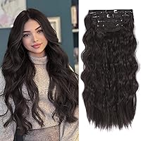 Dark Brown Clip in Hair Extensions, 20 Inch Brown Hair Extensions for Women 4PCS Curly Clip in Hair Extensions Synthetic Fiber Long Wavy Hair Extensions Clip Ins Hairpicecs for Daily Party Use