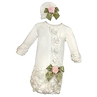 Stephan Baby Girl's Night Out Gown and Cap Set, White, 0-6 Months