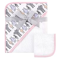Unisex Baby Cotton Hooded Towel and Washcloth, Pink Safari, One Size