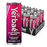 Yerbae Energy Beverage, Black Cherry Pineapple, slim 12oz Cans, 120mg Caffeine, 0 Sugar, 0 Calories, 0 Carbs, Energized by Yerba Mate, Plant-Based, Healthy Alternative to Sugary Drinks, (12 Pack)