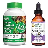 Botanic Choice Mega Fruits and Veggies Blend (60 Capsules) + Passion Flower Extract (1 fl oz) Bundle - Energy Balance & Superfood Supplement + Relaxation Support